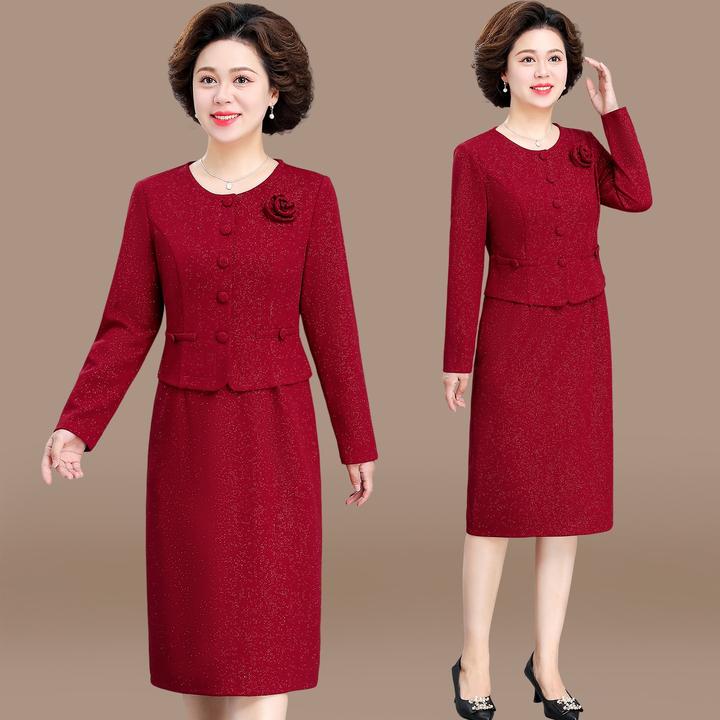 中年妈妈秋装连衣裙喜婆婆婚宴礼服中老年女装春秋结婚裙子贵夫人