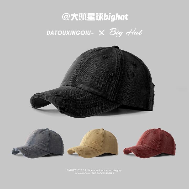 黑色帽子女复古做旧破洞棒球帽显脸小鸭舌帽