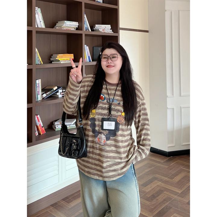 花契“休斯顿橘”大码女装秋季百搭200斤胖mm时尚俏皮T恤15914-X