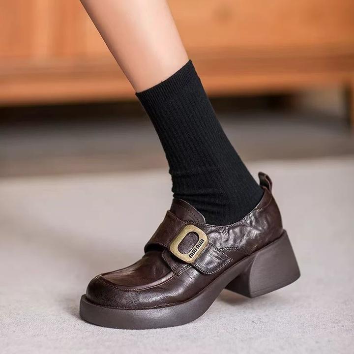 英伦风时尚简约乐福鞋搭扣女软皮鞋2025新款增高百搭休闲单鞋