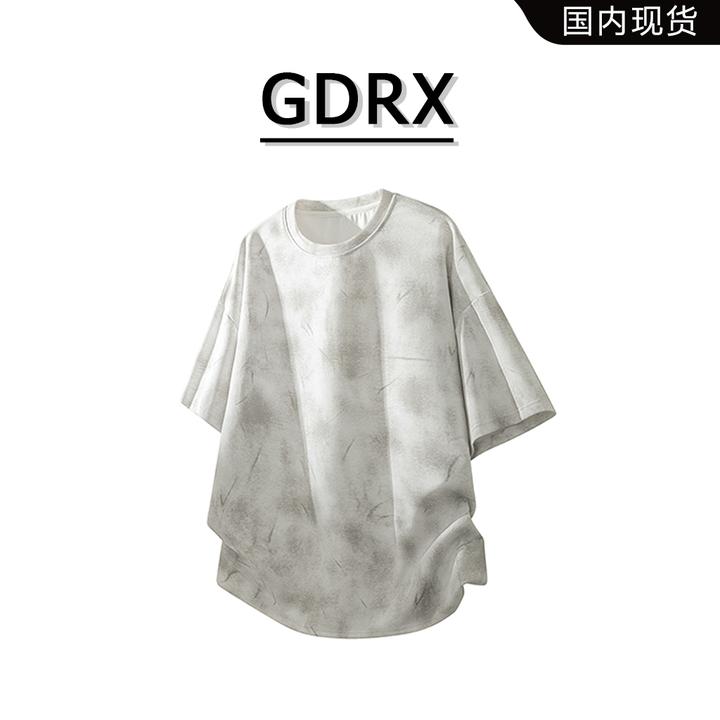GDRX美式圆领扎染短袖T恤2025夏季新款宽松休闲百搭时尚轻奢上衣