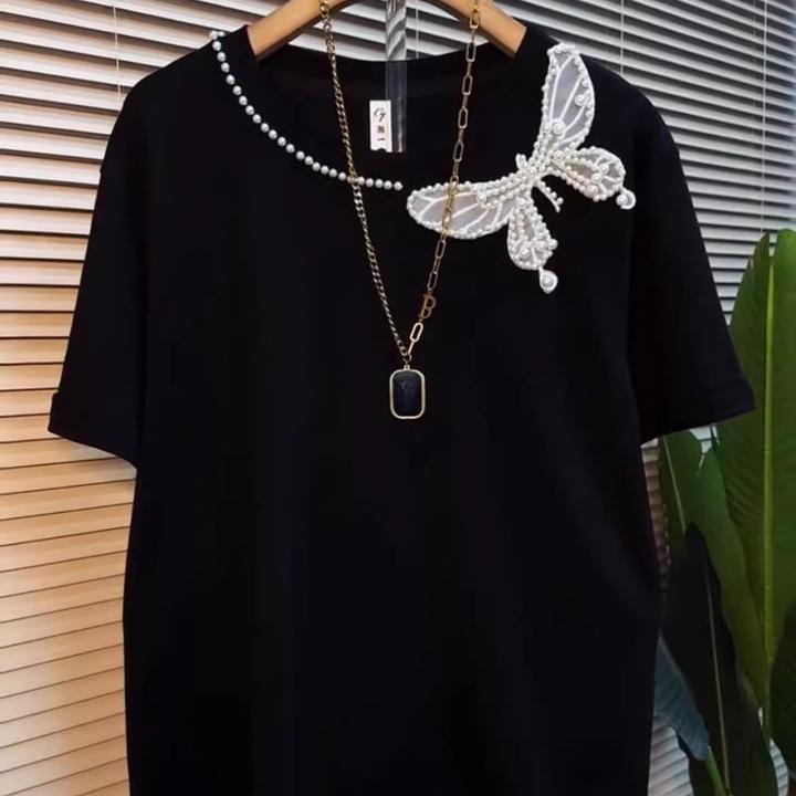 特大码300斤胖妹妹mm短袖t恤女夏季新款洋气百搭重工上衣