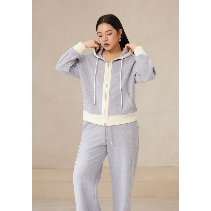 PLUSMALL 蜜灰软糖 撞色开衫外套+直筒裤两件套PM2509038AB