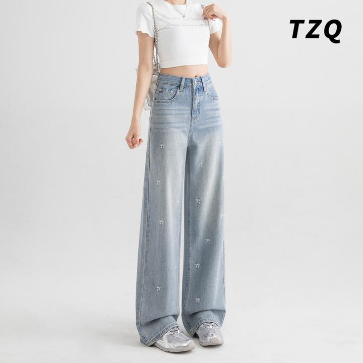 2025春季新款设计垂感宽松牛仔裤女高腰显瘦百搭阔腿裤TZQ2521046