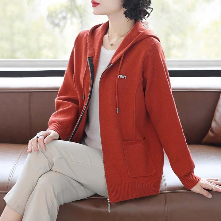 洋气妈妈春装连帽针织外套2025新款时尚中老年女装春秋季上衣短款