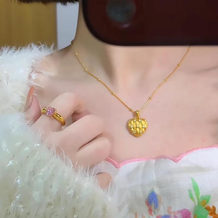 铜合金项链 新中式拉丝菱格爱心精致百搭锁骨链不掉色女轻奢坠链