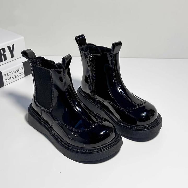 女童靴子儿童洋气小短靴2025秋冬新款女孩加绒皮靴保暖黑色马丁靴