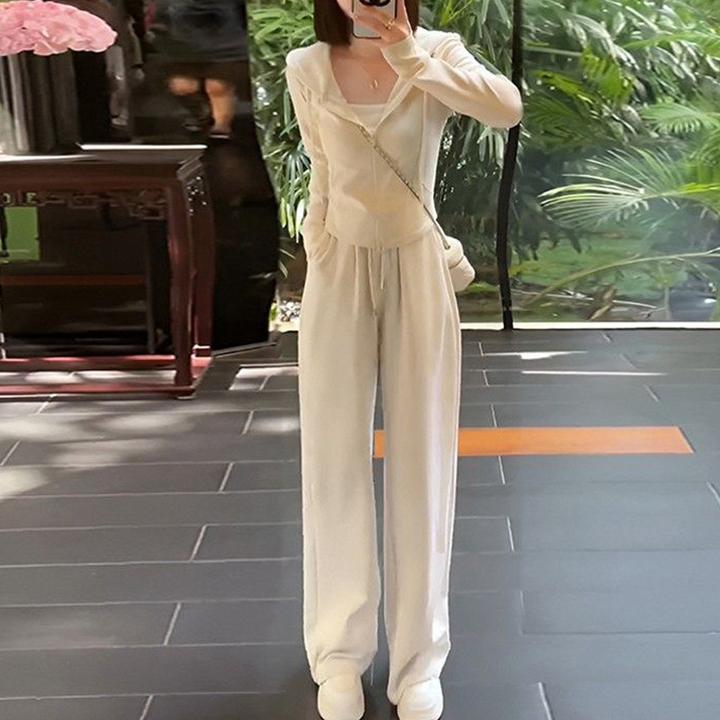 连帽运动套装女春装时尚秋季款时尚开衫跑步休闲服阔腿裤两件套潮