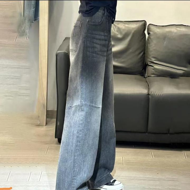 2025现款高级水洗黑灰色长裤显高显瘦修身时尚百搭直筒牛仔裤