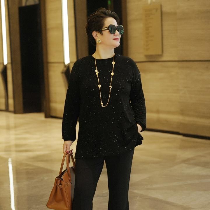 2025早秋新款满天星圆领百搭大码女装长袖上衣女SY182