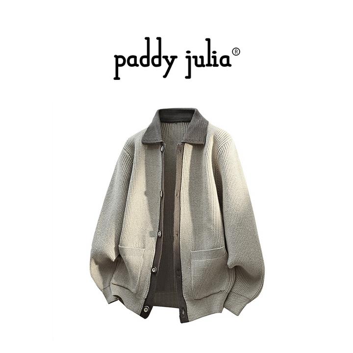 Paddy julia韩版开衫毛衣男士秋季休闲重磅高档慵懒风针织衫外套