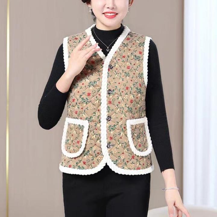 中老年女加绒厚马夹秋冬妈妈装洋气无袖坎肩宽松大码保暖马甲上衣