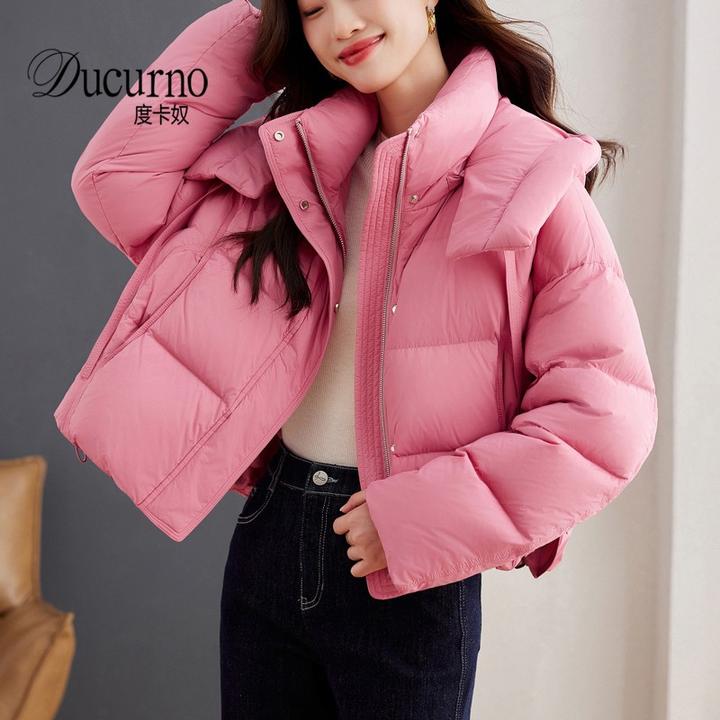 时尚短款羽绒服女款冬季新款小个子加厚面包服连帽白鸭绒保暖外套