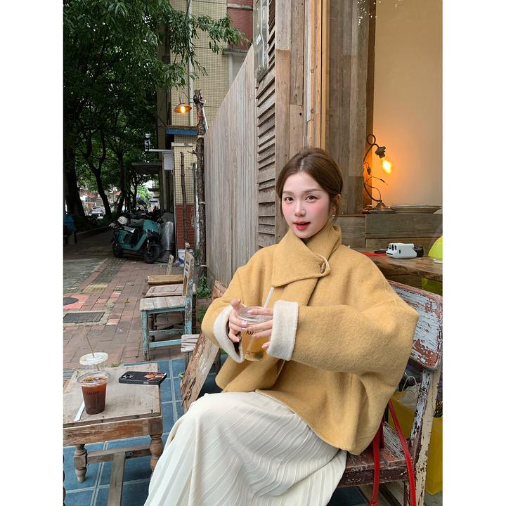 陳文文xenl【韩剧女主】冬季绵羊毛双面呢保暖大衣配围巾MN8635