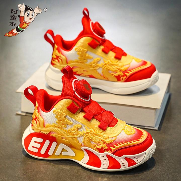 阿童木红色男童鞋2025新款春季软底儿童新年运动鞋男孩篮球鞋大童