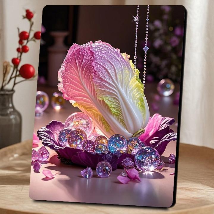 聚财唯美七彩白菜招百财摆件客厅玄关出墙上装饰房间个性摆件Z718