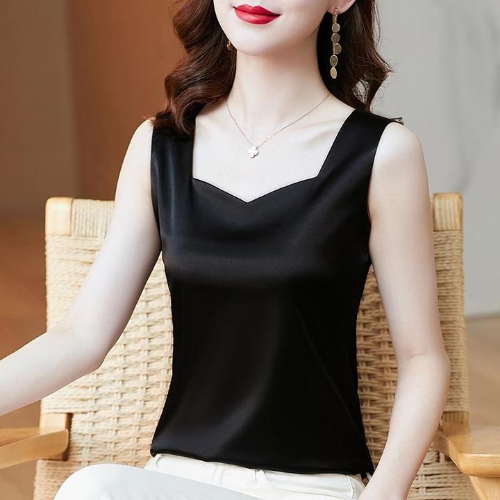 缎面领吊带背心女春装年新款无袖内搭设计感小众打底衫上衣美背