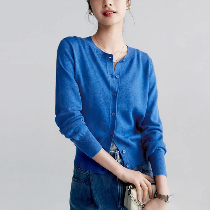 针织衫女圆领开衫春秋2025新款高级长袖外搭上衣秋冬灰色毛衣外套