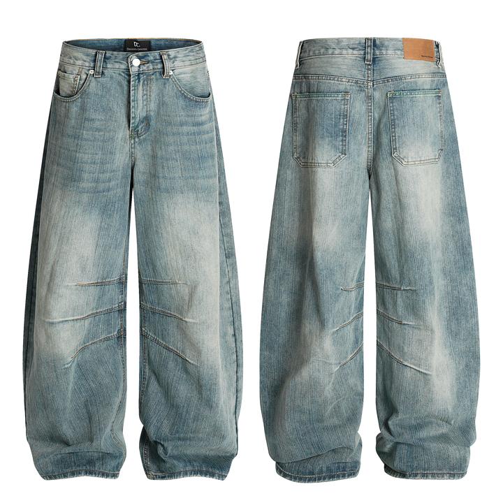 DL复古弯刀牛仔宽松廊形纹理阔腿裤