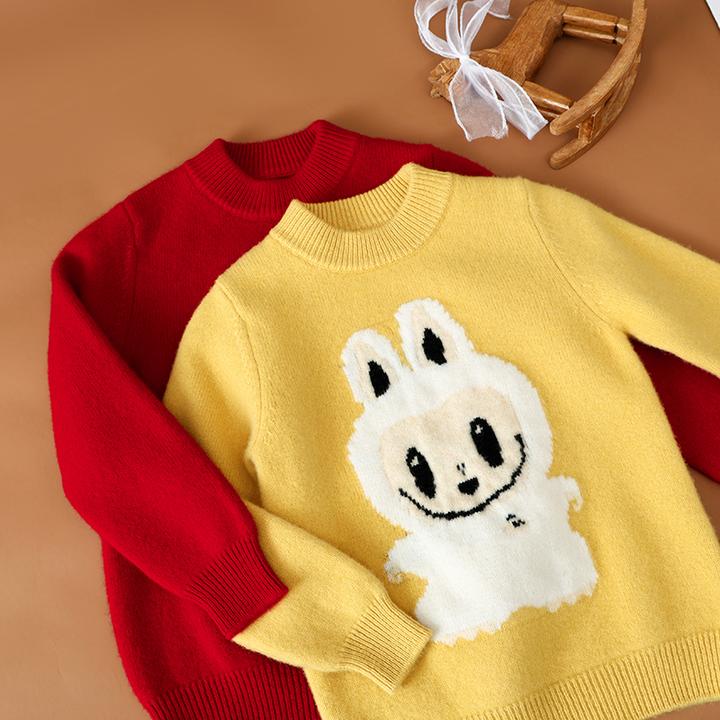 【提花bubu】100%纯羊毛衫男女童卡通la保暖针织打底衫儿童加厚毛衣