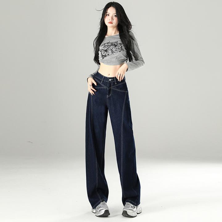 深蓝色夏季牛仔裤女长裤弯刀裤镰刀裤香蕉裤设计款高腰显瘦