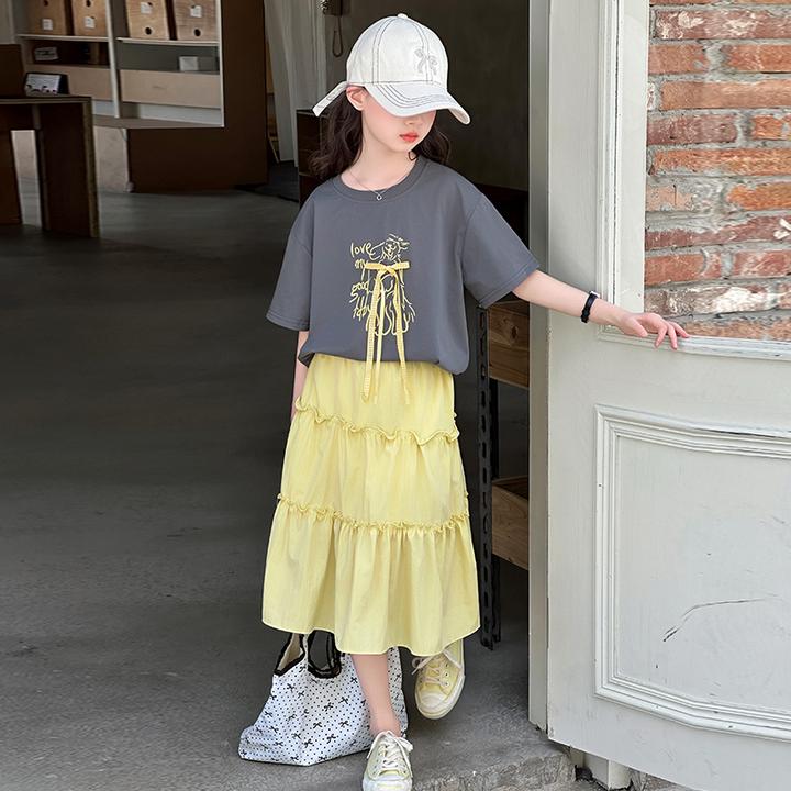 女童洋气半身裙套装夏季2025新款中大儿童时髦短袖T恤两件套夏装