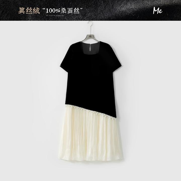 ME【真丝绒明珠千金】100桑蚕丝镂空手缝贝珠显瘦连衣裙MESS5444