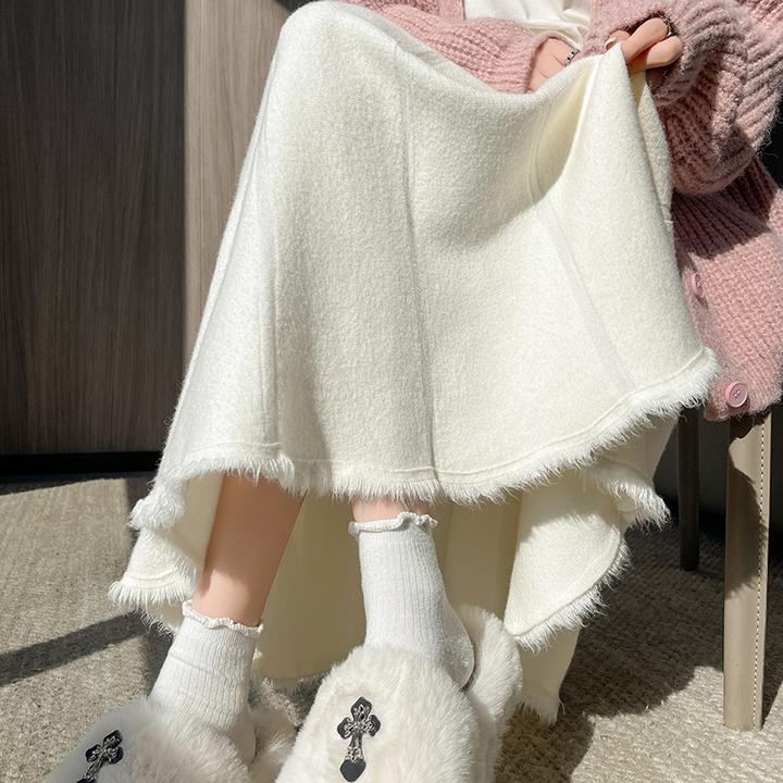 加厚绵羊毛奶白色女流苏紧身裙秋冬冬天毛衣新款潮牌百搭长裙网红