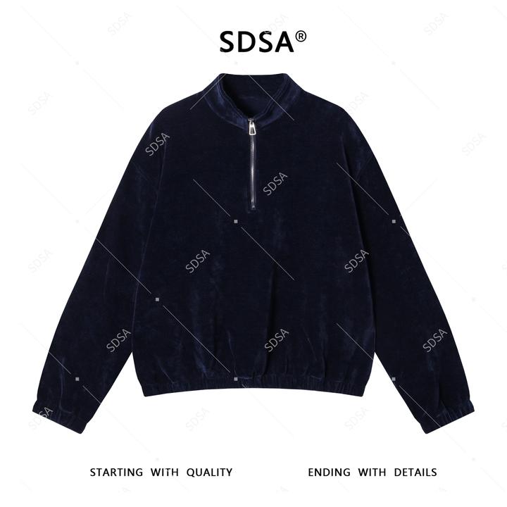 SDSA男士秋冬新款轻奢痞帅男装老钱风绒面半拉链立领卫衣百搭时尚