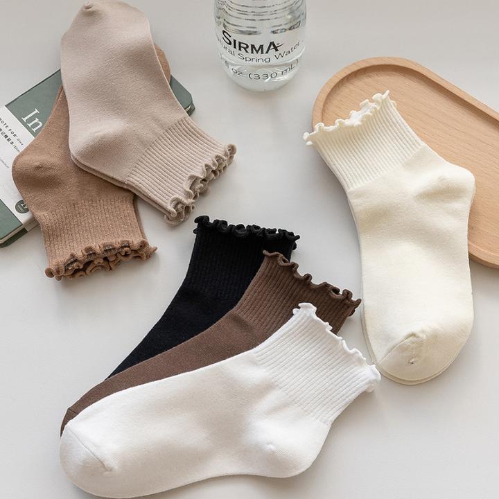 木耳边袜子女短袜春秋款搭配乐福鞋玛丽珍秋冬季中筒袜花边袜