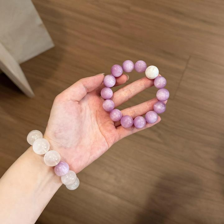 铜合金手链 紫气东来紫圆珠搭手链薰衣草女单圈淡紫色手串ins女士