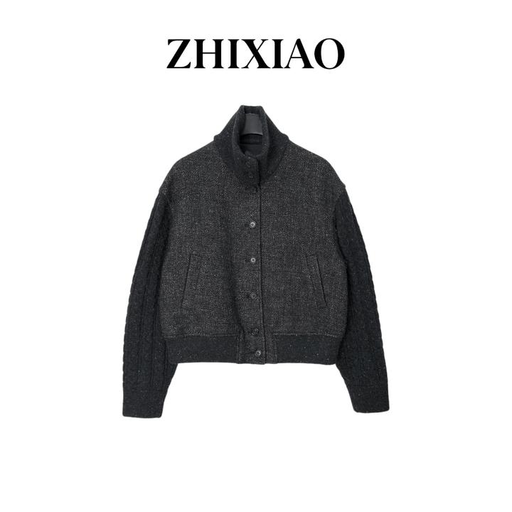 【ZHIXIAO】秋冬新款：针织拼接立领外套2787