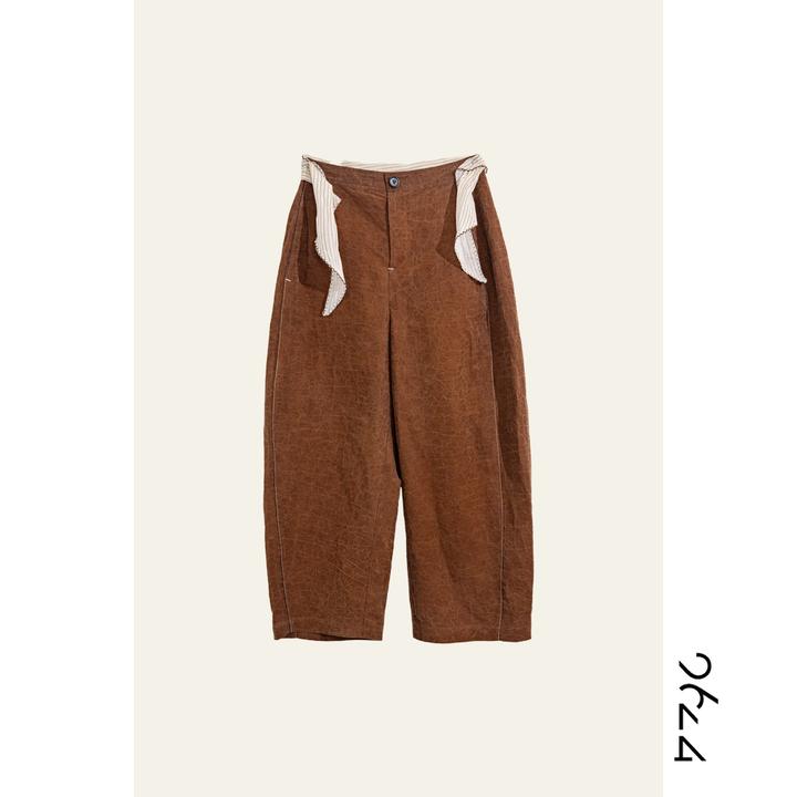 【野棕榈】100桑蚕丝香云纱甄选原龟色微弯刀廓形感女装9分裤91173