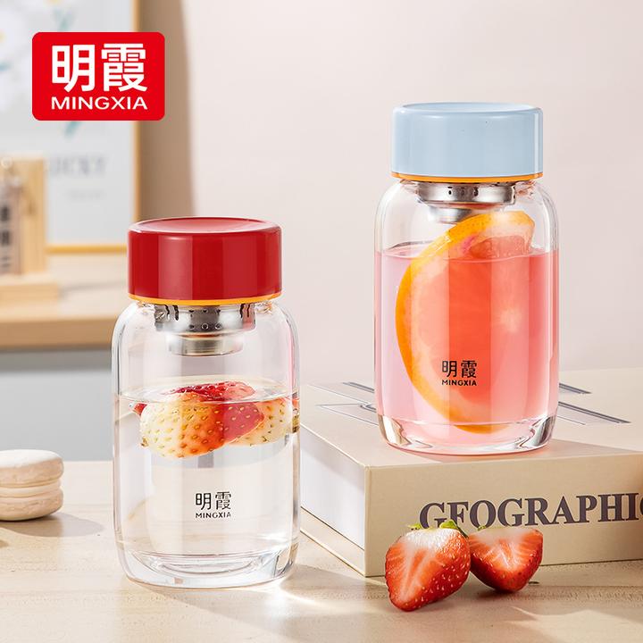 夏季清新高颜值水杯学生双饮玻璃杯耐热防爆杯子简约便携式水杯