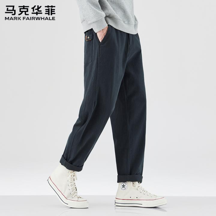 马克华菲日系休闲宽松纯棉休闲裤男秋季潮日系宽松男士秋季休闲裤
