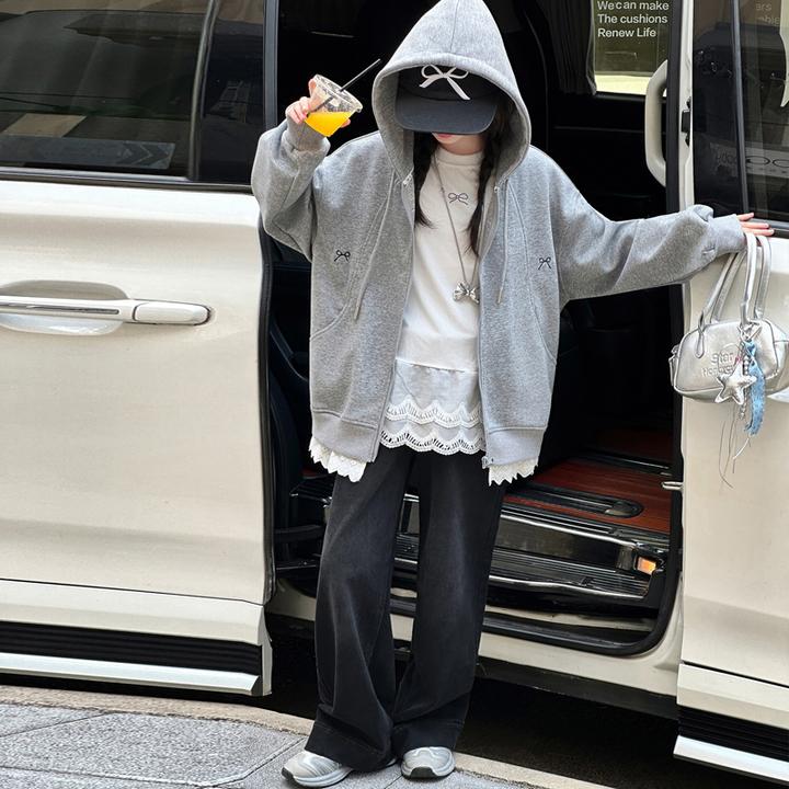 秋季2025新款洋气女童秋装花边蝴蝶结外套10-15岁中大童儿童衣服