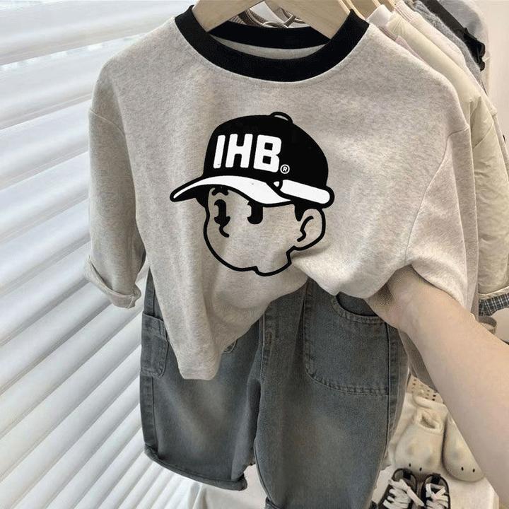 秋款纯棉长袖百搭常规A类圆领儿童印花T恤秋冬春日慢人风打底衣衫