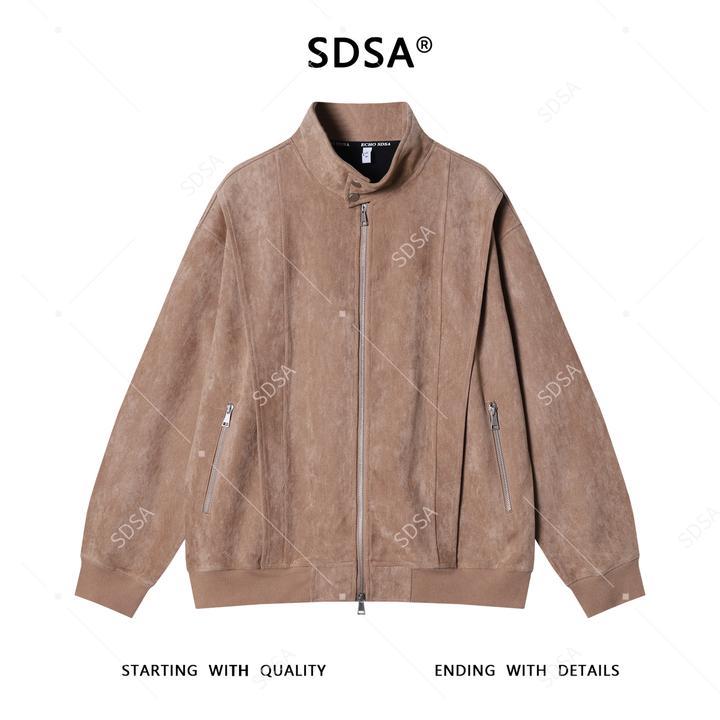 SDSA男士秋冬新款痞帅男装潮牌绒面褶皱拉链立领卫衣百搭时尚上衣