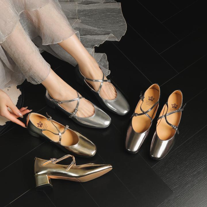 4CM中跟真皮浅口女单鞋2025春季新款百搭玛丽珍复古低跟软底女鞋