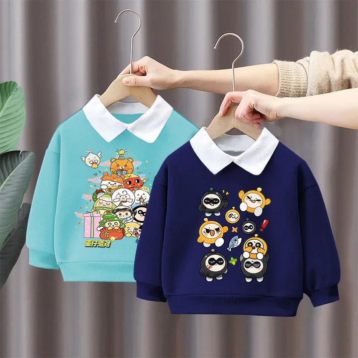 男童新款翻领POLO衫假两件卫衣蛋仔派对假春秋季中大童薄款卫衣潮