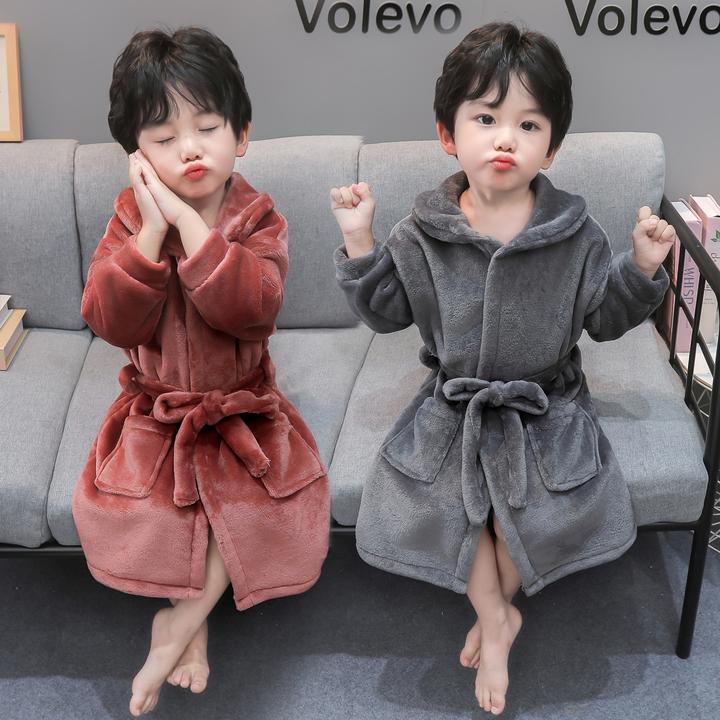 男童睡袍秋冬季法兰绒宝宝睡衣浴巾保暖长款儿童珊瑚绒家居服浴袍