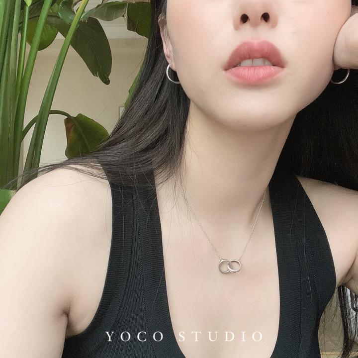 坠链均925银 双环项链 环环相扣通体纯银S925 小众设计项链银保色