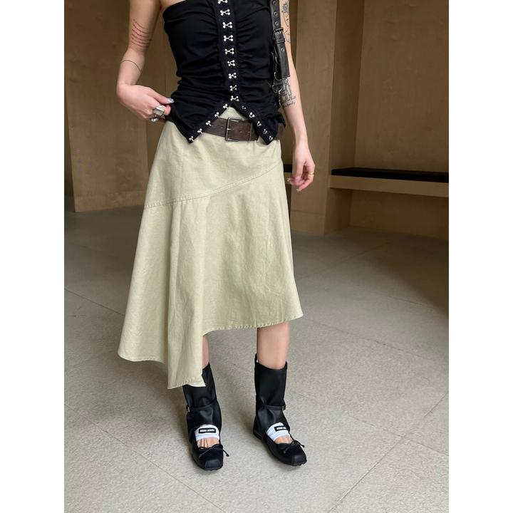 【WGWE】美式复古辣妹不规则下摆鱼尾裙拼接夏季设计感高腰半身裙