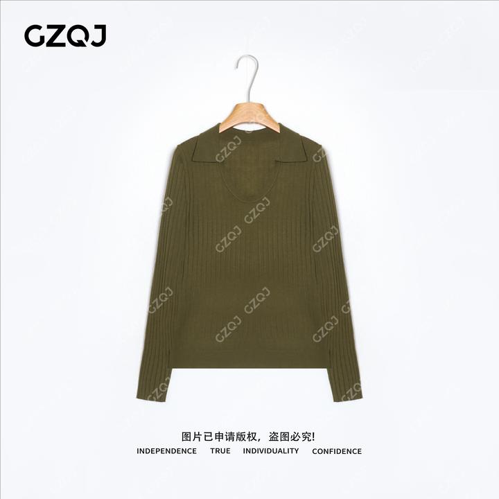 老琴私服【雾野漫织】琥珀流光风绵羊毛法式U型领针织衫女秋款 6139