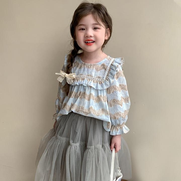 女童衬衫春秋装2025新款洋气衬衣宝宝娃娃领长袖上衣韩版儿童春款