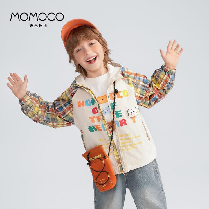 MOMOCO2025秋款男女童洋气时尚休闲字母彩虹玩偶外套77330107013