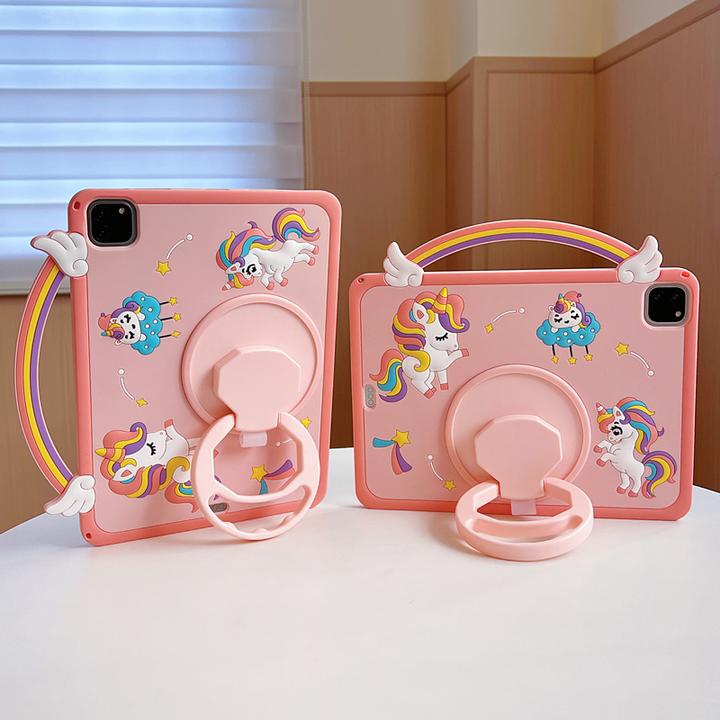 手提彩虹独角兽ipad11保护壳ipadAir765硅胶pro11卡通mini7平板套