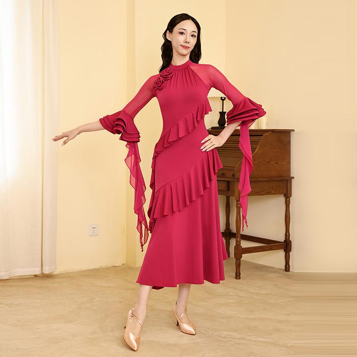 贝蒂BD舞服新款立体花飘带连衣裙摩登舞裙交谊舞华尔兹高端女MD55