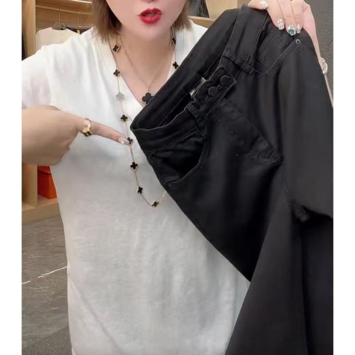 飞芊娅2025夏季新款爆款直筒牛仔裤女小个子弹力八分显瘦烟管裤女