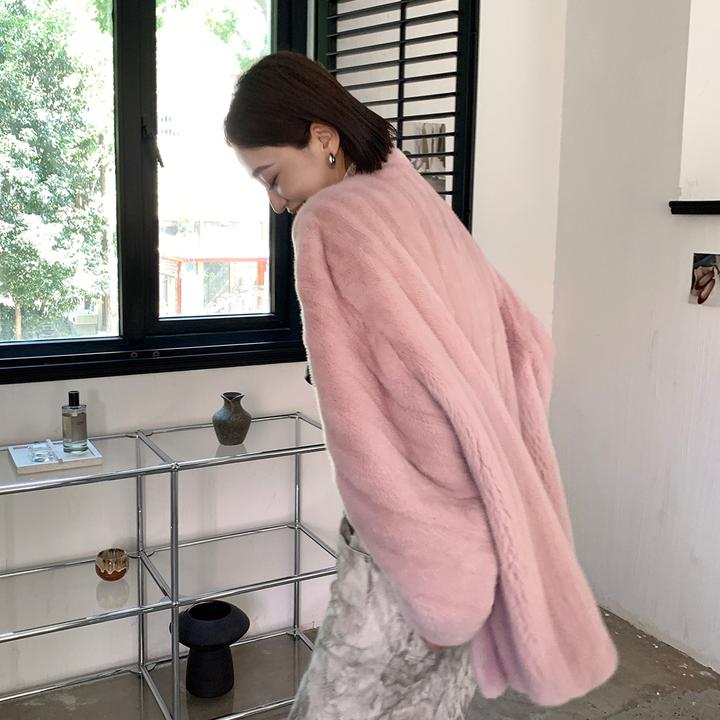 淇淇家 「格兰情调」进口小母貂全抽刀皮草大衣V领中长款水貂外套